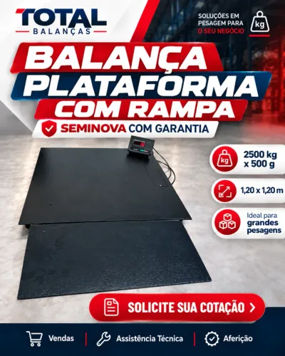 Balança Industrial de plataforma - 2500 kg x 500g (1,20 x 1,20 m)