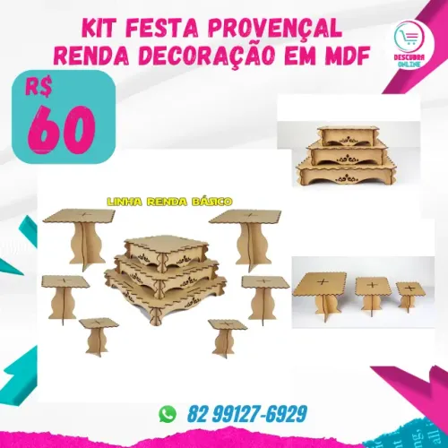 Kit Festa Provençal Renda Decoração Em Mdf