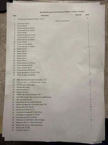 Ferramentas para manutenção de caminhão