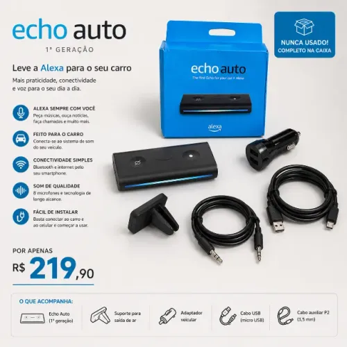 Amazon Echo Auto 1ª Geração Alexa para Carro Completo na Caixa