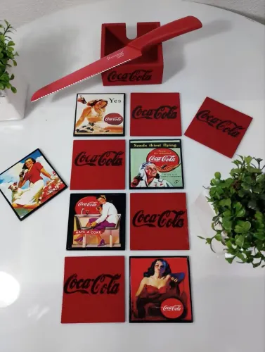 Porta-Copos Retrô tema Coca-Cola + Faca Star House Vermelha.