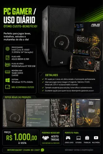 ? PC Gamer Completo | 16GB RAM | Placa de Vídeo Dedicada | Gabinete Gamer Aerocool 