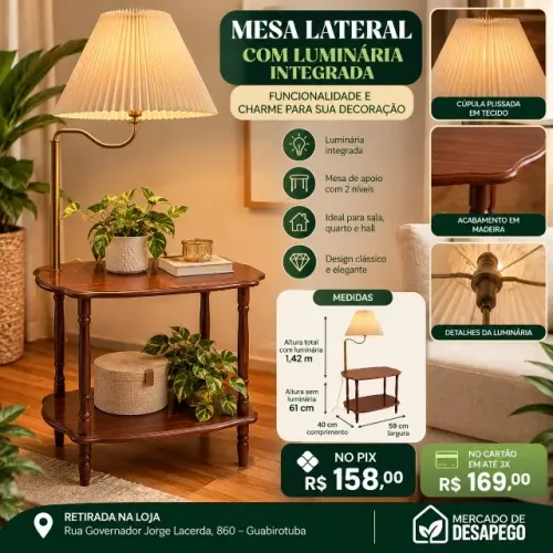 MESA LATERAL COM LUMINÁRIA INTEGRADA