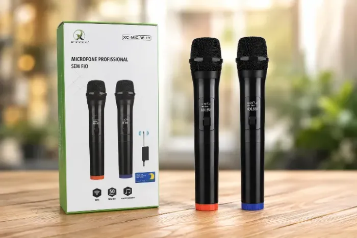 Kit com 2 Microfones Sem Fio Profissional Preto - X-Cell