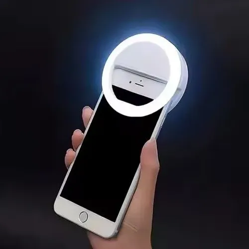Ring Light para Selfie, Brilho Ajustável, Recarregável por USB