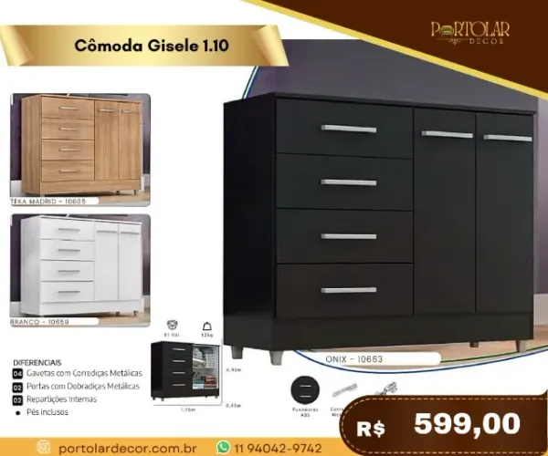 Cômoda Gisele 1.10, a pronta entrega