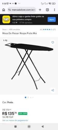Mesa de passar roupas preta mor