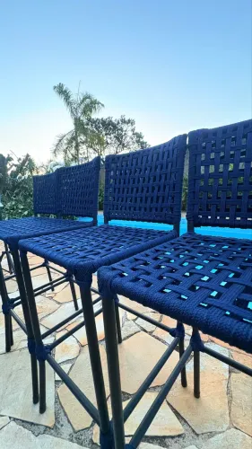 4 Banquetas em Corda Náutica Azul - NOVO - área externa - piscina - churrasqueira -