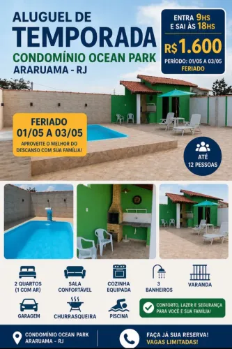 Pacote Dia do Trabalho 1.600-sex9hs/dom18hs -Casa em Araruama piscina/churrasqueira