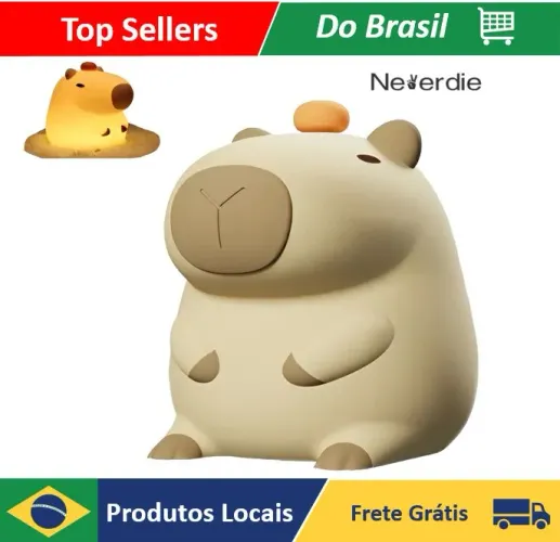 Luminaria Abajur Capivara Led com pilha Para Criança e Decorações