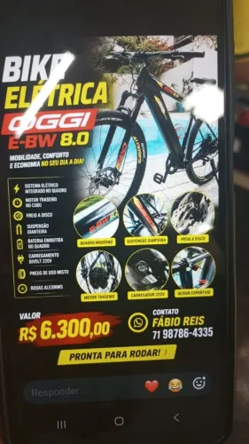 Bike elétrica oggi e-bw 8.0 pronta para rodar