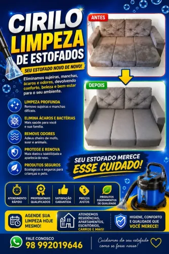 LIMPEZA DE ESTOFADOS EM GERAL   R$=100