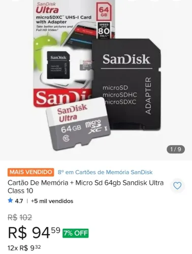 Cartão de memória ORIGINAL 64Gb (Lacrado)