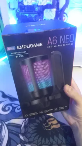 Microfone Gamer Fifine Ampligame A6NEO, RGB, USB, Black