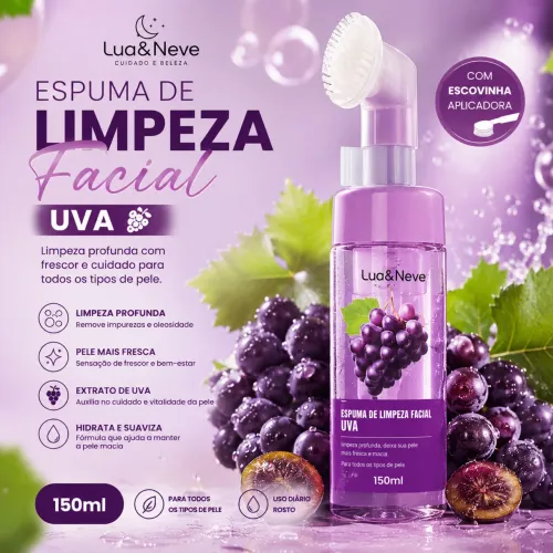 Espuma de Limpeza Facial Lua&Neve Uva 150ml - Revitalizante e Hidratante
