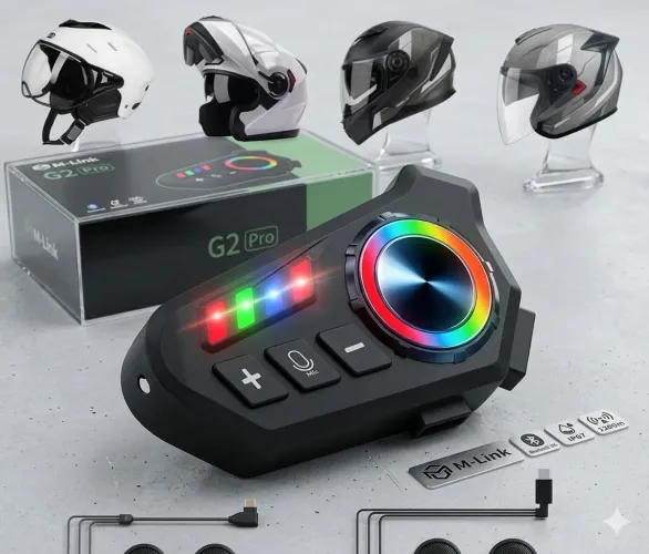 Intercomunicador Bluetooth para Capacete com LED RGB - Som HD, Comando de Voz