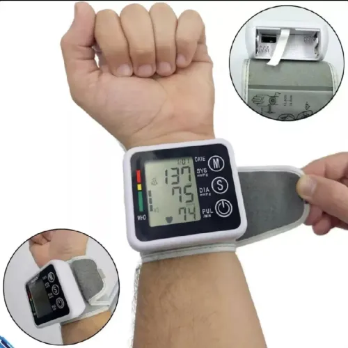 medidor de pressao digital de pulso com pilhas e cabo para carregar