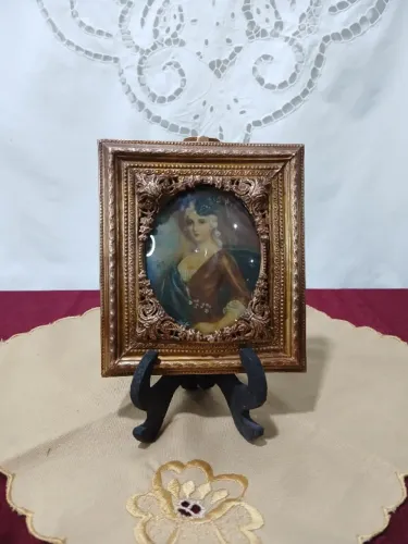 Antigo Quadro Miniatura Pintura De Dama Moldura Bronze