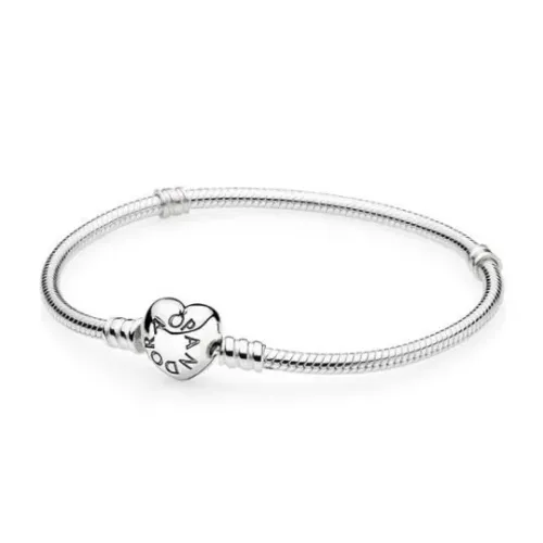 Pandora - Pulseira Pandora com Fecho Coração + Charm Coração Texturizado