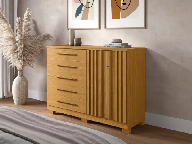 Cômoda Bella ACP 100% MDF, 05 Gavetas e 02 Portas - Entrega Imediata;