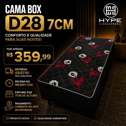 ? Cama Box Solteiro D28 7cm | R$ 359,99 | Entrega Grátis!