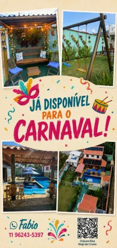 CHACARA, DISPONÍVE para o CARNAVAL, Próximo Resort Club Méd PARADISE Mogi das cruzes