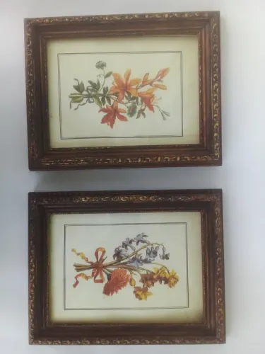 Par de quadrinhos decorativos emoldurados flores 22x18cm
