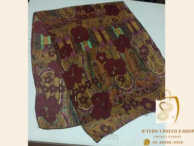 PROMOÇÃO! ECHARPE DE CHIFFON - VINHO- DOURADA- FLORAL LUXO