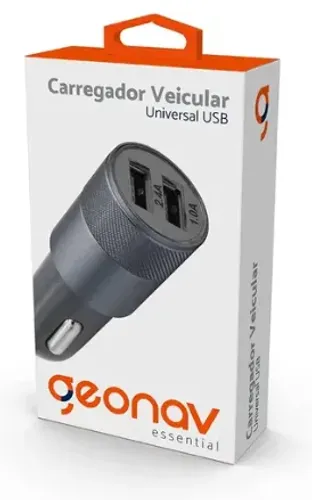 Carregador Veicular 2.4A Universal 2 Portas USB Geonav Cor Preto