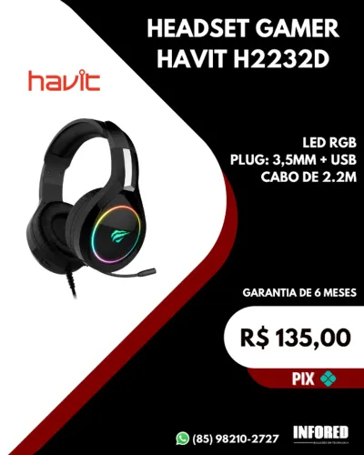 Headset gamer Havit H2232D