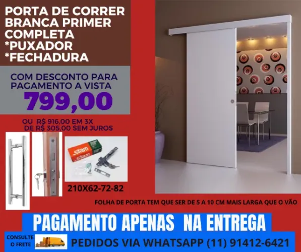 Porta Madeira correr  C44 2.10x82 completa branca- pagamento na entrega frete