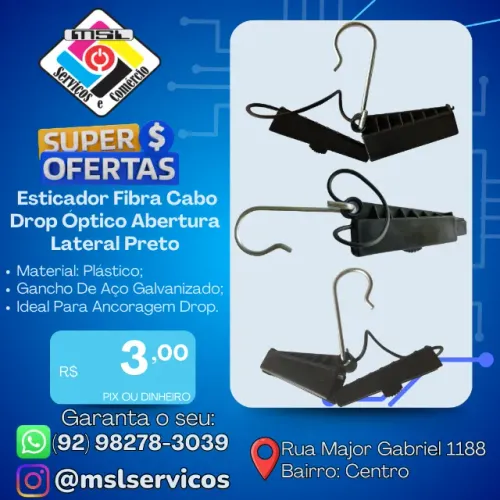 Esticador para Fibra Óptica Drop - Abertura Lateral | Preto | Ideal para Ancoragem!
