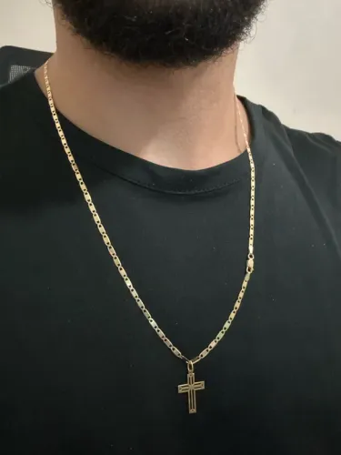 Corrente 10g piastrine com cruz ouro 18k
