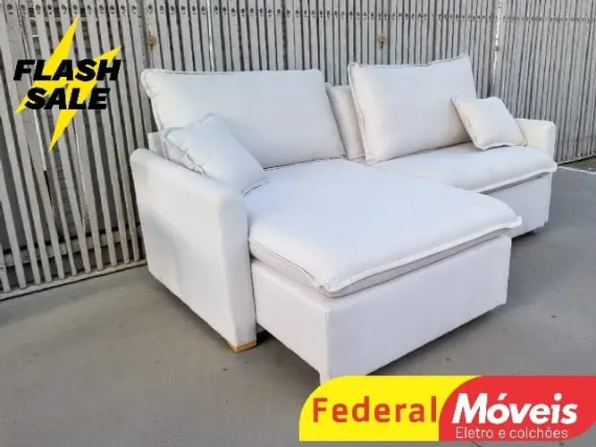Sofá Cama Off White 2,24m Linho 18cm A PRONTA ENTREGA