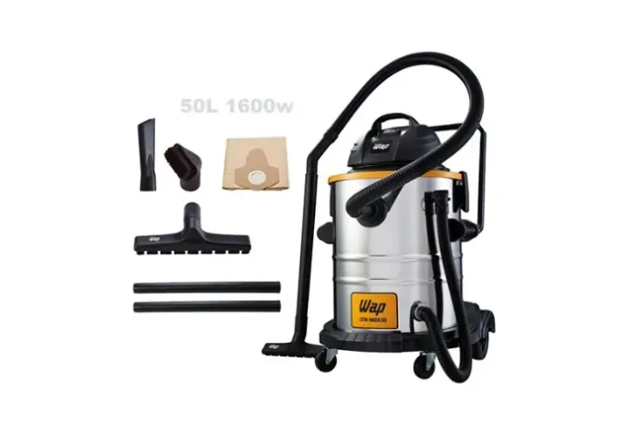Aspirador de Pó e Água WAP Barril GTW INOX 50 Litros, Compacto, com Soprador e Filtro Lavá