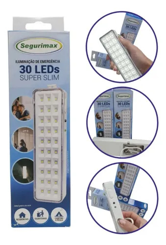 Lâmpadas de Emergência 30 Leds Litio Slim Portátil