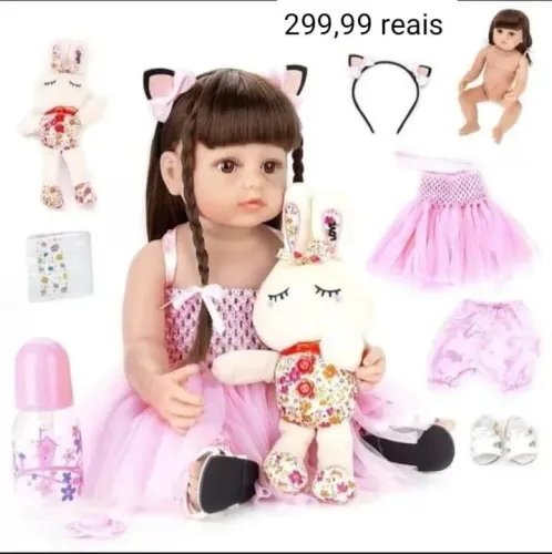Boneca Reborn 48cm + Acessórios - Pronta Entrega