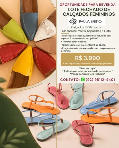 Oportunidade Revenda: Lote Calçados Premium Paula Britto (Novos)