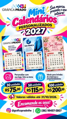 Mini-Calendários 2027 Luxo. Embalados individualmente