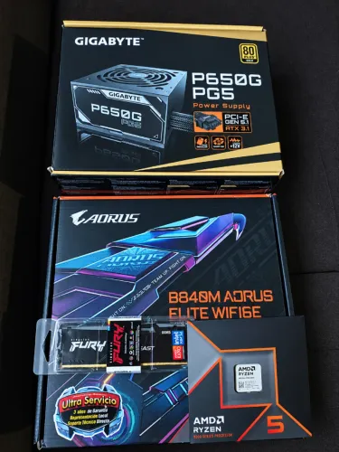Kit Upgrade AM5/AMD Ryzen 5 9600X + B840M AORUS ELITE + Memória RAM DDR5 + Fonte 650W