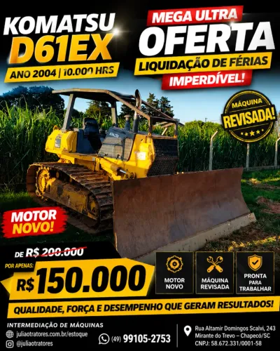 Tratorr de Esteira Komatsu D61EX Ano 2004 10.000 Horas
