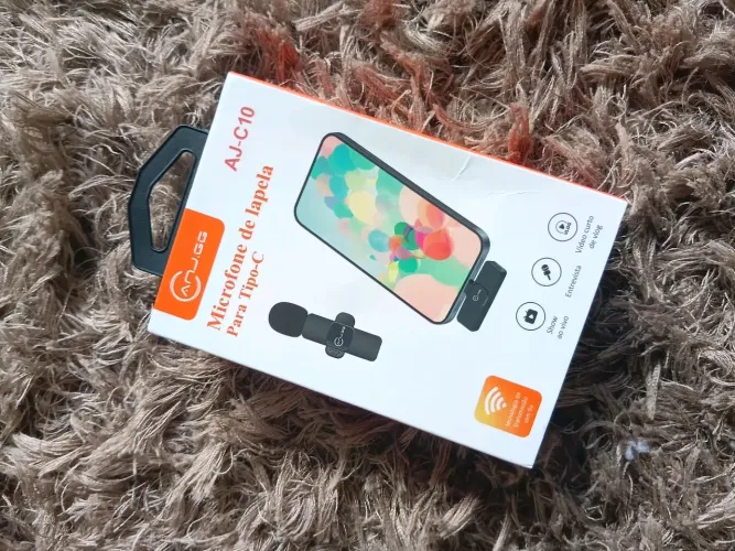 Microfone Lapela Sem Fio AJ-C10 para Celular (Tipo-C) - Novo na Caixa