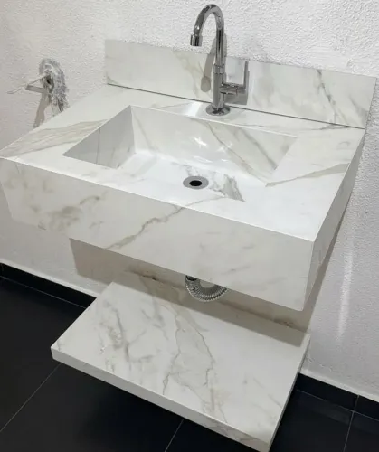Pia esculpida ralo inox porcelanato