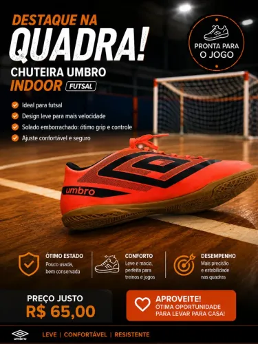 Chuteira Umbro Futsal Indoor - Excelente Estado! Tamanho 40