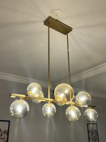 Lustre Dourado Fosco com 8 Globos de Vidro