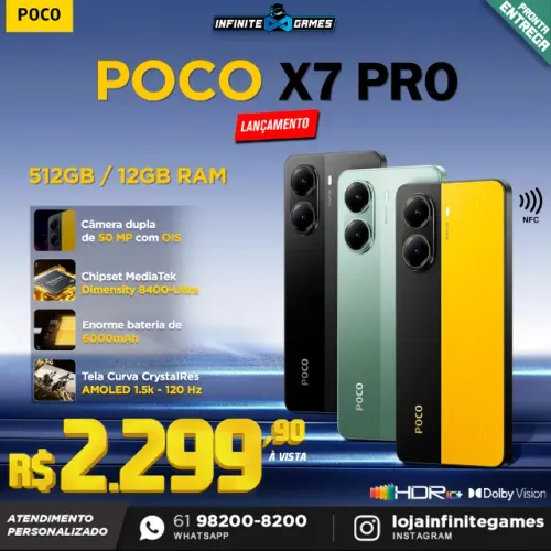 Poco X7 Pro 512GB/12GB Global 5G e NFC, lacrados! Loja física, parcelamos até 18x!