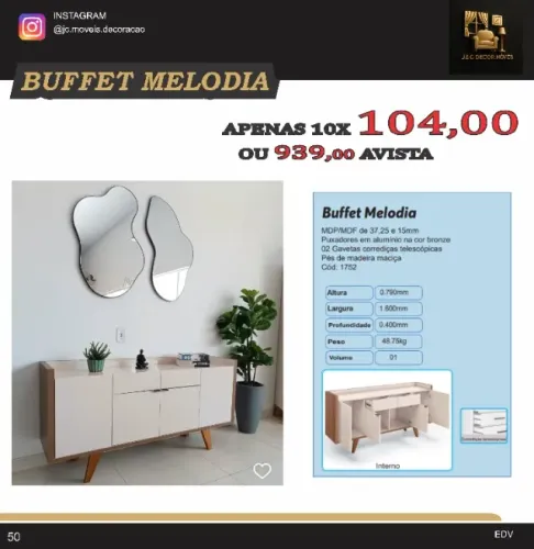 BUFFET MELODIA PÉS DE MADEIRA