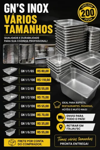 GN'S INOX VARIOS TAMANHOS | LOTE COM 200 PECAS