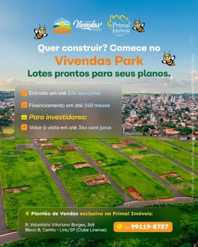 TERRENOS RESIDENCIAIS OU COMERCIAIS - VIVENDAS PARK - LINS/SP - PRONTO PARA CONSTRUIR!