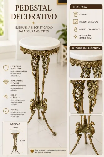 RELÍQUIA: Pedestal Art Nouveau em Bronze Maciço e Mármore